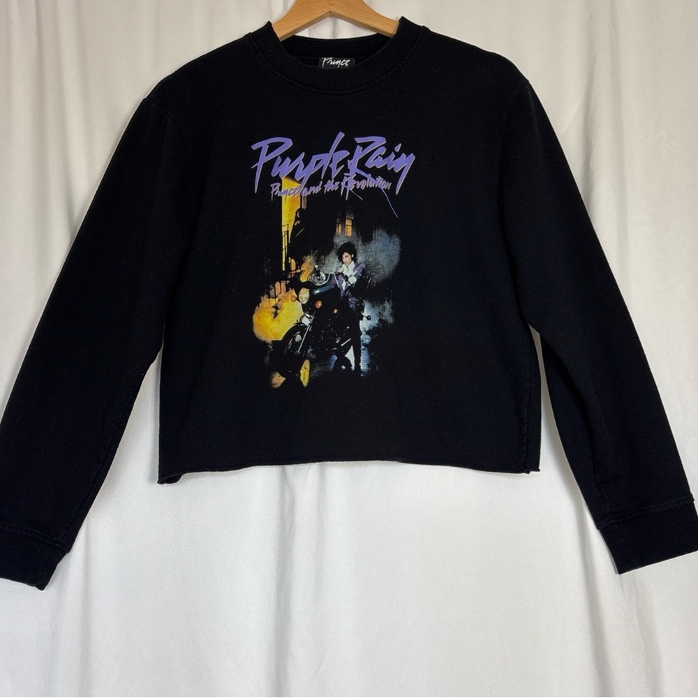 Prince Women's Large Purple Rain Long Sleeve Crop‎ Top Sweatshirt Fleece Festive